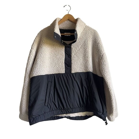 Lou & Grey Faux Sherpa Pullover 1/4 Snap Sweatshirt Size XL Ivory Black - Picture 2 of 12